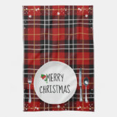 Kerstmis Bord op Tartan Pset Kitchen Towel Theedoek (Verticaal)