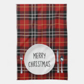 Kerstmis Bord op tartan Theedoek (Verticaal)