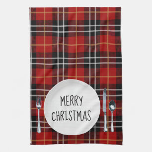 Kerstmis Bord op tartan Theedoek