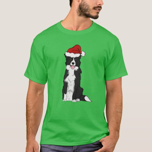 Kerstmis Border Collie retro T-shirt (Voorkant)
