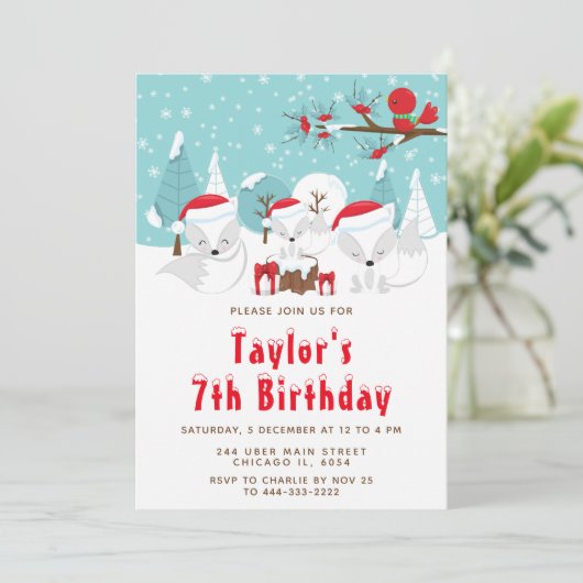 Kerstmis Bos Arctische Vos Verjaardagsfeestje Kaart (Staand voorkant)