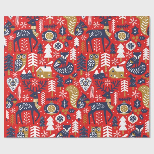 Kerstmis bosdieren, Scandinavische stijl Cadeaupapier (Vlak)