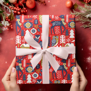 Kerstmis bosdieren, Scandinavische stijl Cadeaupapier