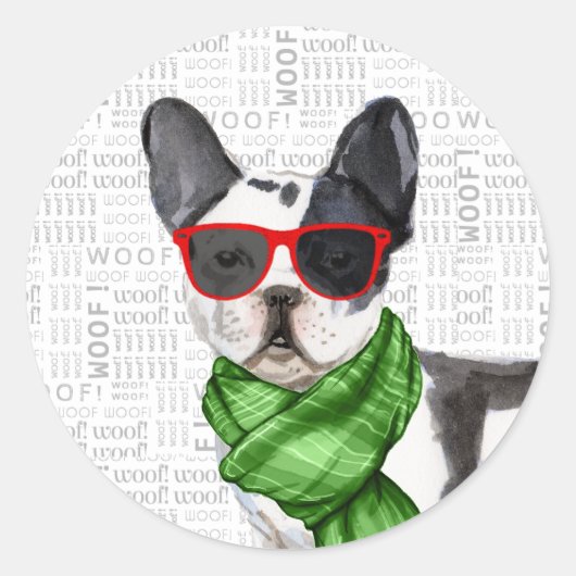 Kerstmis Boston Terrier Dog Waterverf Santa Ronde Sticker (Voorkant)