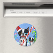 Kerstmis Boston Terrier Dogs Candy Cane Santa Hat Magneet (Insitu (Vaatwasser))