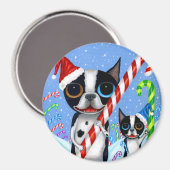 Kerstmis Boston Terrier Dogs Candy Cane Santa Hat Magneet (Voorkant / Achterkant)