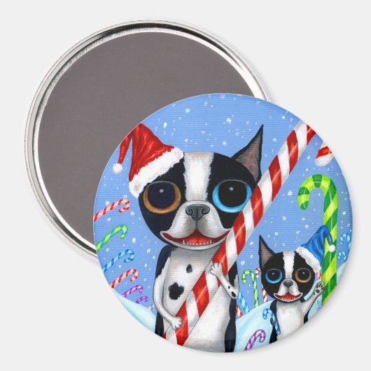 Kerstmis Boston Terrier Dogs Candy Cane Santa Hat Magneet (Voorkant / Achterkant)