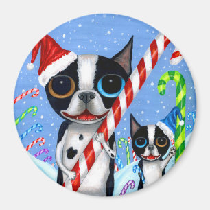 Kerstmis Boston Terrier Dogs Candy Cane Santa Hat Magneet