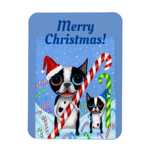 Kerstmis Boston Terrier Dogs Candy Cane Santa Hat Magneet (Verticaal)
