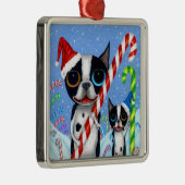 Kerstmis Boston Terrier Dogs Candy Cane Santa Hat Metalen Ornament (Rechts)