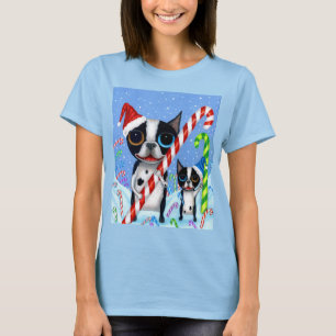 Kerstmis Boston Terrier Dogs Candy Cane Santa Hat T-shirt