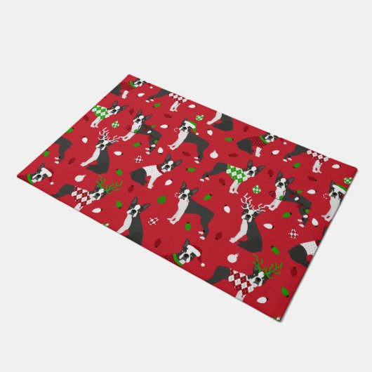 Kerstmis Boston Terrier Doormat Deurmat (Schuin)