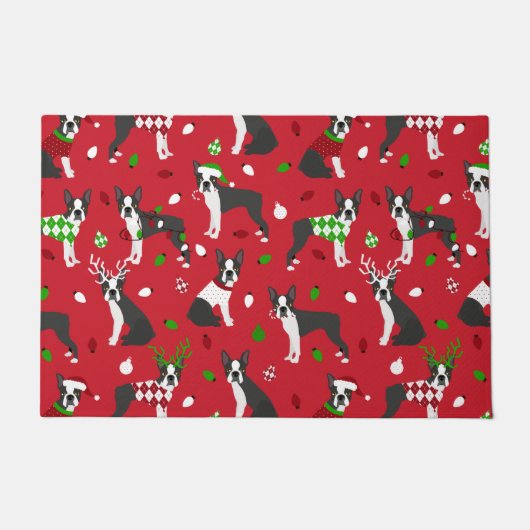 Kerstmis Boston Terrier Doormat Deurmat (Voorkant)