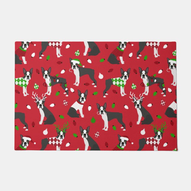 Kerstmis Boston Terrier Doormat Deurmat (Voorkant)