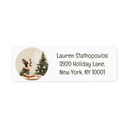 Kerstmis Boston Terrier Hond Etiket (Voorkant)