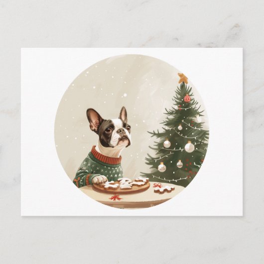 Kerstmis Boston Terrier Hond Feestdagenkaart (Voorkant)