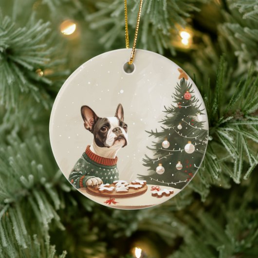 Kerstmis Boston Terrier Hond Keramisch Ornament (Boom)