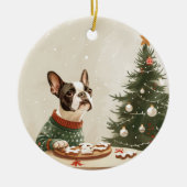 Kerstmis Boston Terrier Hond Keramisch Ornament (Voorkant)
