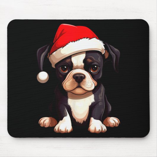 Kerstmis Boston Terrier Hond Kerstman Hoed Grappig Muismat (Voorkant)