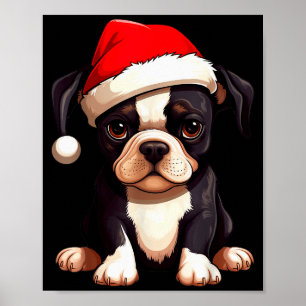 Kerstmis Boston Terrier Hond Kerstman Hoed Grappig Poster