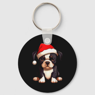 Kerstmis Boston Terrier Hond Kerstman Hoed Grappig Sleutelhanger