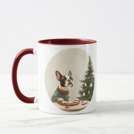 Kerstmis Boston Terrier Hond Mok (Links)