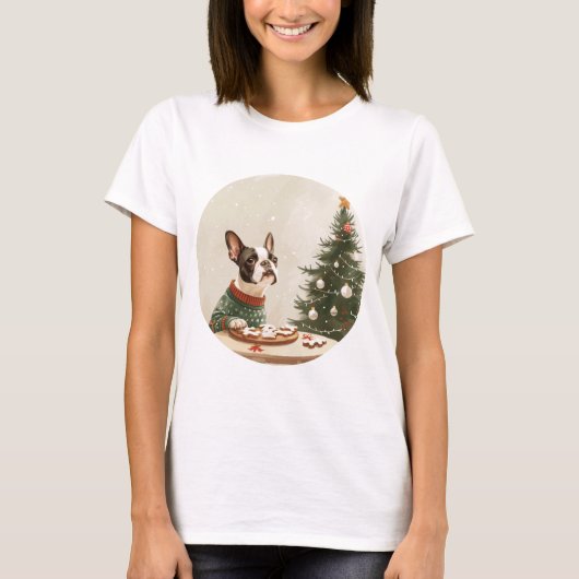 Kerstmis Boston Terrier Hond T-shirt (Voorkant)