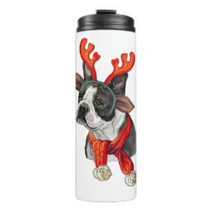 Kerstmis Boston terrier hond Thermosbeker