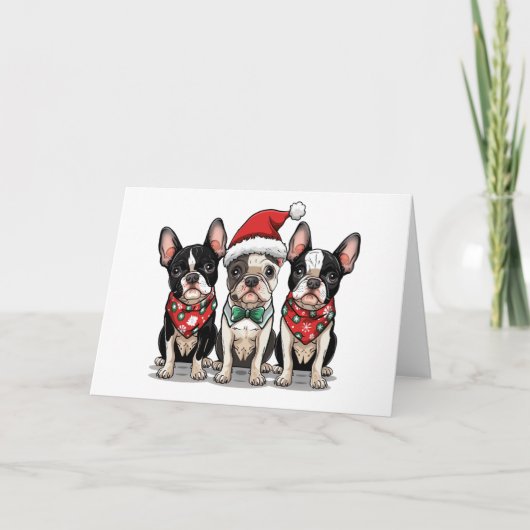 Kerstmis Boston Terrier Honden Feestdagen Kaart (Voorkant)