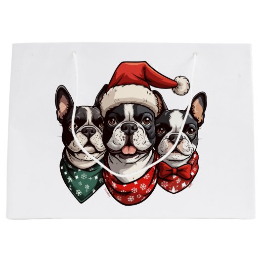 Kerstmis Boston Terrier Honden Groot Cadeauzakje (Voorkant)