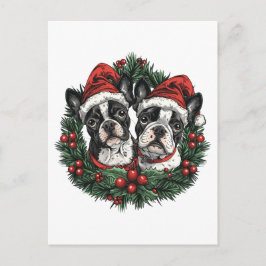 Kerstmis Boston Terrier Honden Kerstkrans Briefkaart