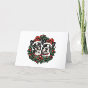 Kerstmis Boston Terrier Honden Kerstkrans Feestdagen Kaart