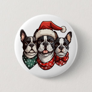 Kerstmis Boston Terrier Honden Ronde Button 5,7 Cm