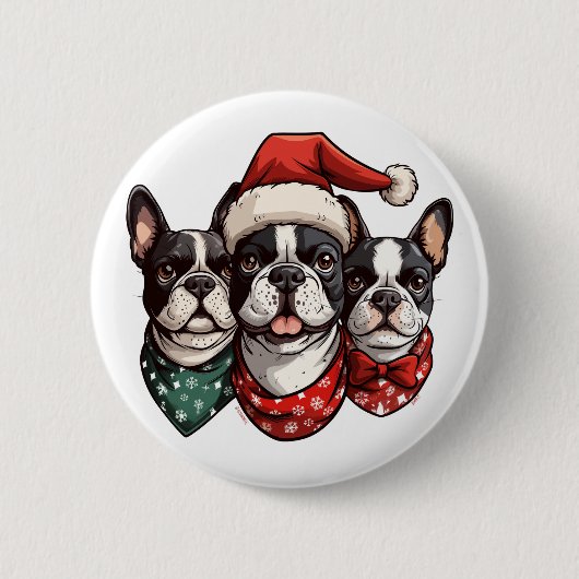 Kerstmis Boston Terrier Honden Ronde Button 5,7 Cm (Voorkant)