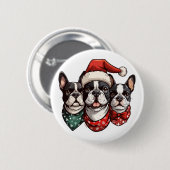 Kerstmis Boston Terrier Honden Ronde Button 5,7 Cm (Voorkant /achterkant)