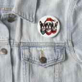 Kerstmis Boston Terrier Honden Ronde Button 5,7 Cm (In situ)