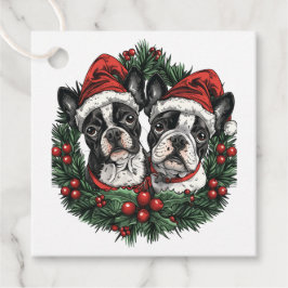 Kerstmis Boston Terrier Honden Vakantie Krans Bedankjes Labels
