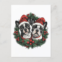 Kerstmis Boston Terrier Honden Vakantie Krans Briefkaart