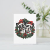 Kerstmis Boston Terrier Honden Vakantie Krans Briefkaart (Staand voorkant)