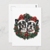 Kerstmis Boston Terrier Honden Vakantie Krans Briefkaart (Voorkant / Achterkant)