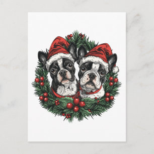 Kerstmis Boston Terrier Honden Vakantie Krans Briefkaart