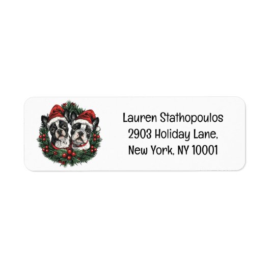 Kerstmis Boston Terrier Honden Vakantie Krans Etiket (Voorkant)