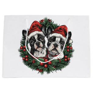 Kerstmis Boston Terrier Honden Vakantie Krans Groot Cadeauzakje