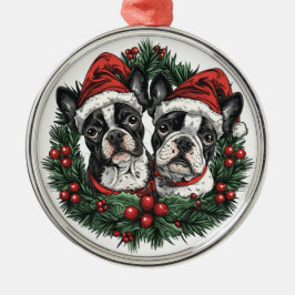 Kerstmis Boston Terrier Honden Vakantie Krans Metalen Ornament