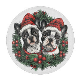 Kerstmis Boston Terrier Honden Vakantie Krans Snijplank