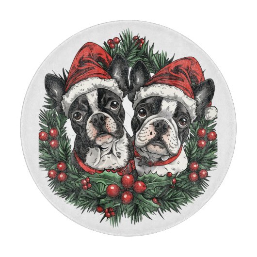 Kerstmis Boston Terrier Honden Vakantie Krans Snijplank (Voorkant)