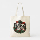 Kerstmis Boston Terrier Honden Vakantie Krans Tote Bag (Achterkant)