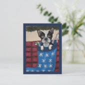 Kerstmis Boston Terrier in een Kous Briefkaart (Staand voorkant)