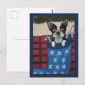 Kerstmis Boston Terrier in een Kous Briefkaart (Voorkant / Achterkant)