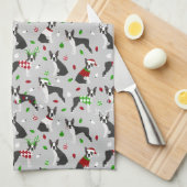 Kerstmis Boston Terrier Kitchen Towel Theedoek (Quarter Fold)